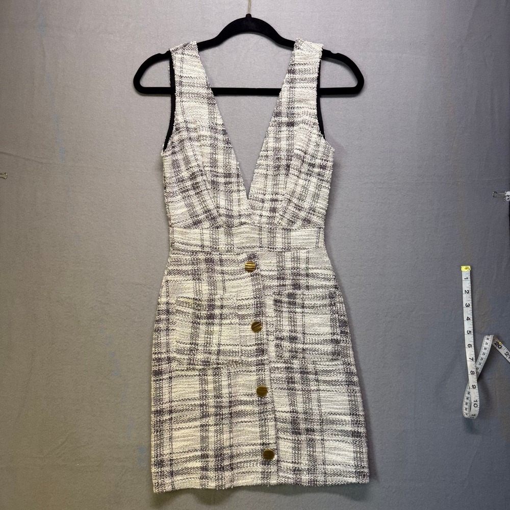 RAGDOLL Plaid Tweed v neck‎ Button Front Mini Dress Women's Sz S coquette preppy